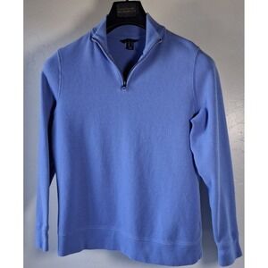 Lands End Women's Medium Cornflower Blue Sweater Quarter Zip Pullover Mock Neck